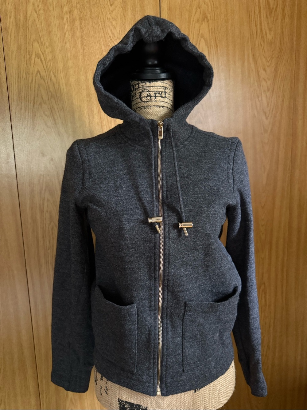 Lacoste Women's Dark Charcoal Gray Hooded Bomber Jacket